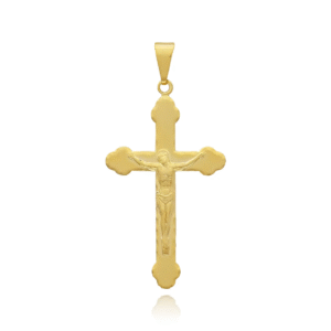 Pingente Cruz Jesus Relevo Folheado a Ouro 18k