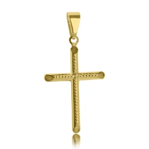 Pingente Cruz Fina com Textura Central Folheado a Ouro 18k