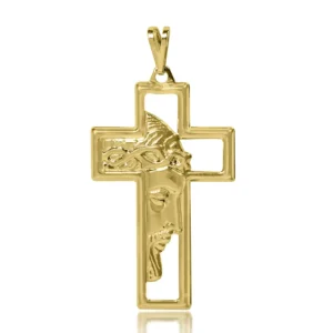 Pingente Cruz Jesus Vazado Folheado a Ouro 18k