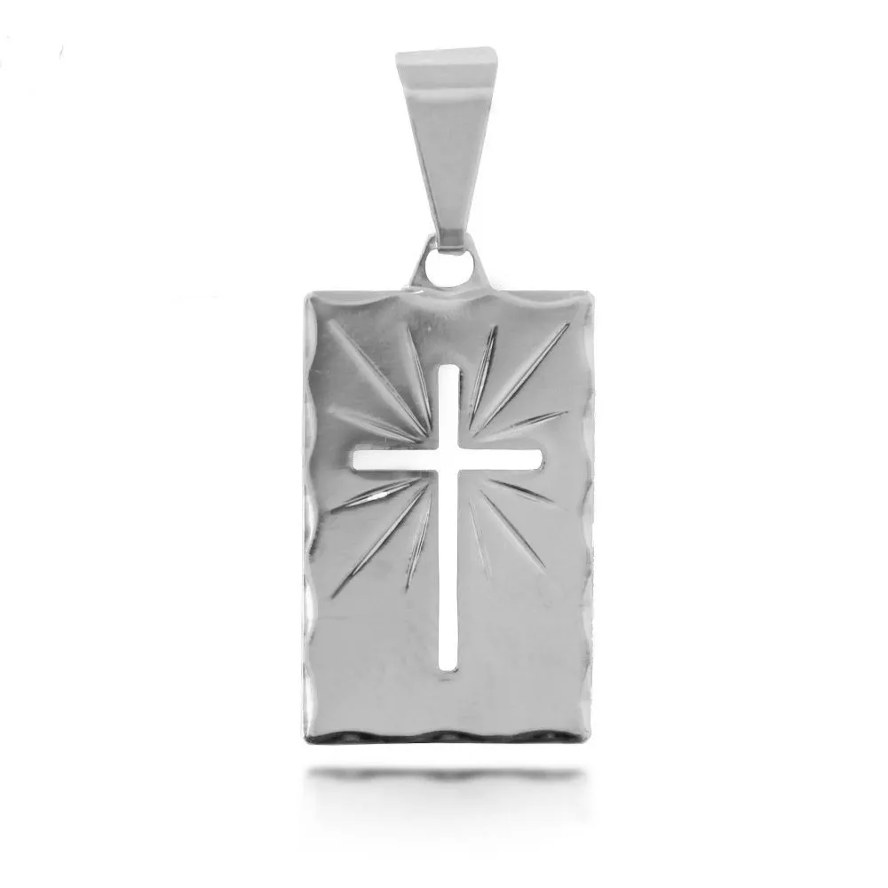Pingente Placa Cruz Vazada Folheado a Prata 1000